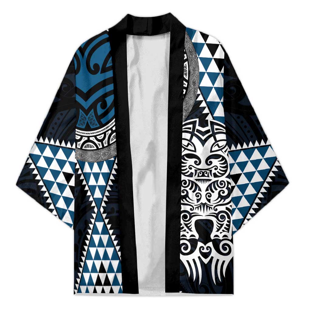 Blue Aotearoa Niho Taniwha Kimono Maori Mythology Tooth - Taniko Motifs - Polynesian Pride