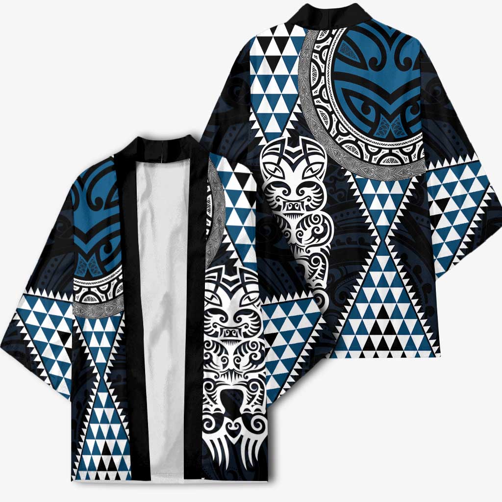 Blue Aotearoa Niho Taniwha Kimono Maori Mythology Tooth - Taniko Motifs - Polynesian Pride