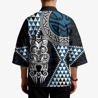 Blue Aotearoa Niho Taniwha Kimono Maori Mythology Tooth - Taniko Motifs - Polynesian Pride