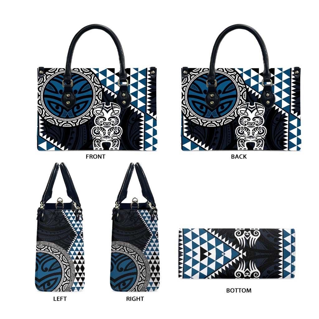 Blue Aotearoa Niho Taniwha Leather Bag Maori Mythology Tooth - Taniko Motifs - Polynesian Pride