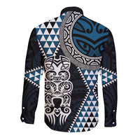 Blue Aotearoa Niho Taniwha Long Sleeve Button Shirt Maori Mythology Tooth - Taniko Motifs LT14 - Polynesian Pride