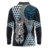Blue Aotearoa Niho Taniwha Long Sleeve Polo Shirt Maori Mythology Tooth - Taniko Motifs