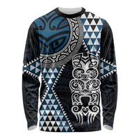 Blue Aotearoa Niho Taniwha Long Sleeve Shirt Maori Mythology Tooth - Taniko Motifs LT14 Unisex Blue - Polynesian Pride