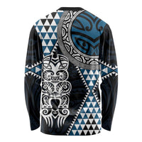Blue Aotearoa Niho Taniwha Long Sleeve Shirt Maori Mythology Tooth - Taniko Motifs LT14 - Polynesian Pride