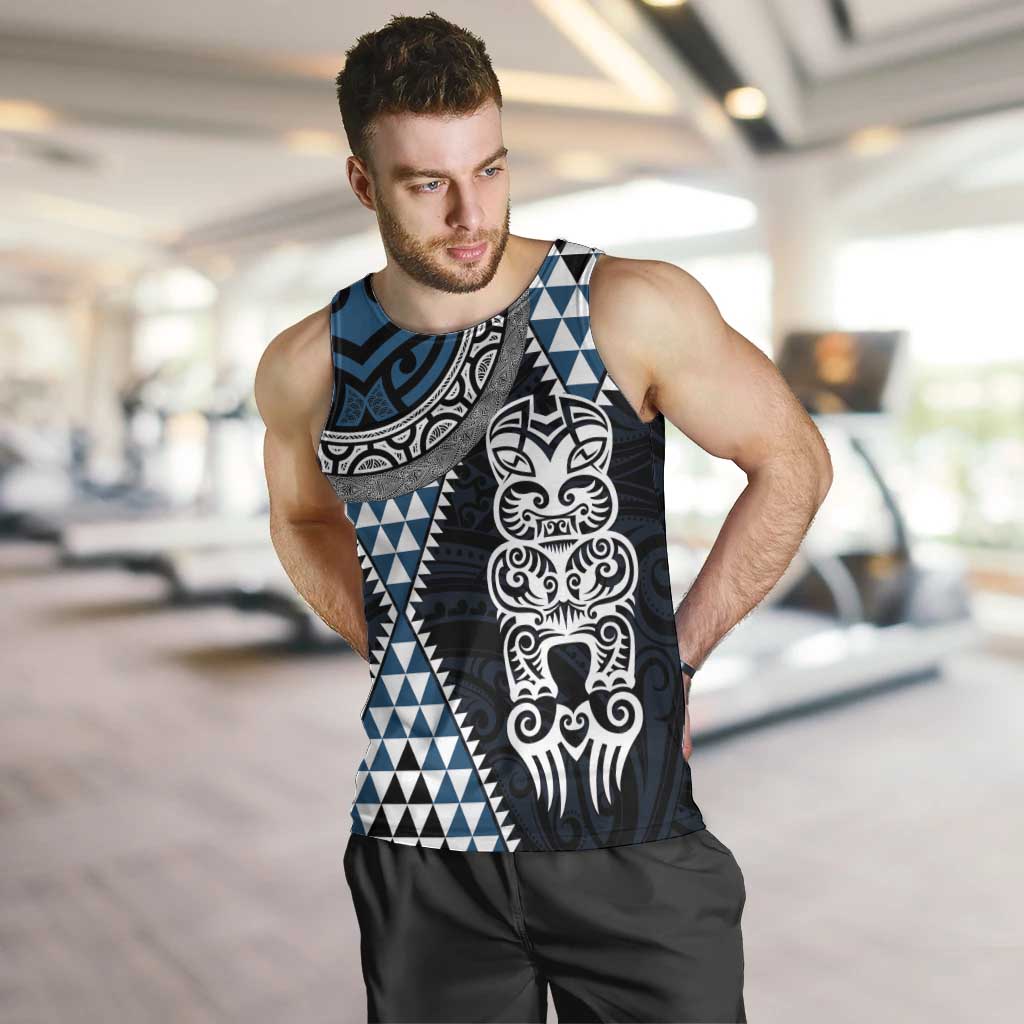 Blue Aotearoa Niho Taniwha Men Tank Top Maori Mythology Tooth - Taniko Motifs LT14 Blue - Polynesian Pride