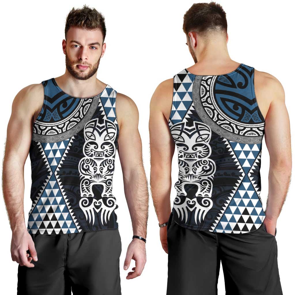 Blue Aotearoa Niho Taniwha Men Tank Top Maori Mythology Tooth - Taniko Motifs LT14 - Polynesian Pride