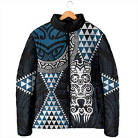 Blue Aotearoa Niho Taniwha Padded Jacket Maori Mythology Tooth - Taniko Motifs - Polynesian Pride