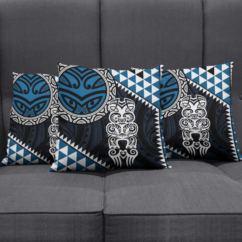 Blue Aotearoa Niho Taniwha Pillow Cover Maori Mythology Tooth - Taniko Motifs - Polynesian Pride