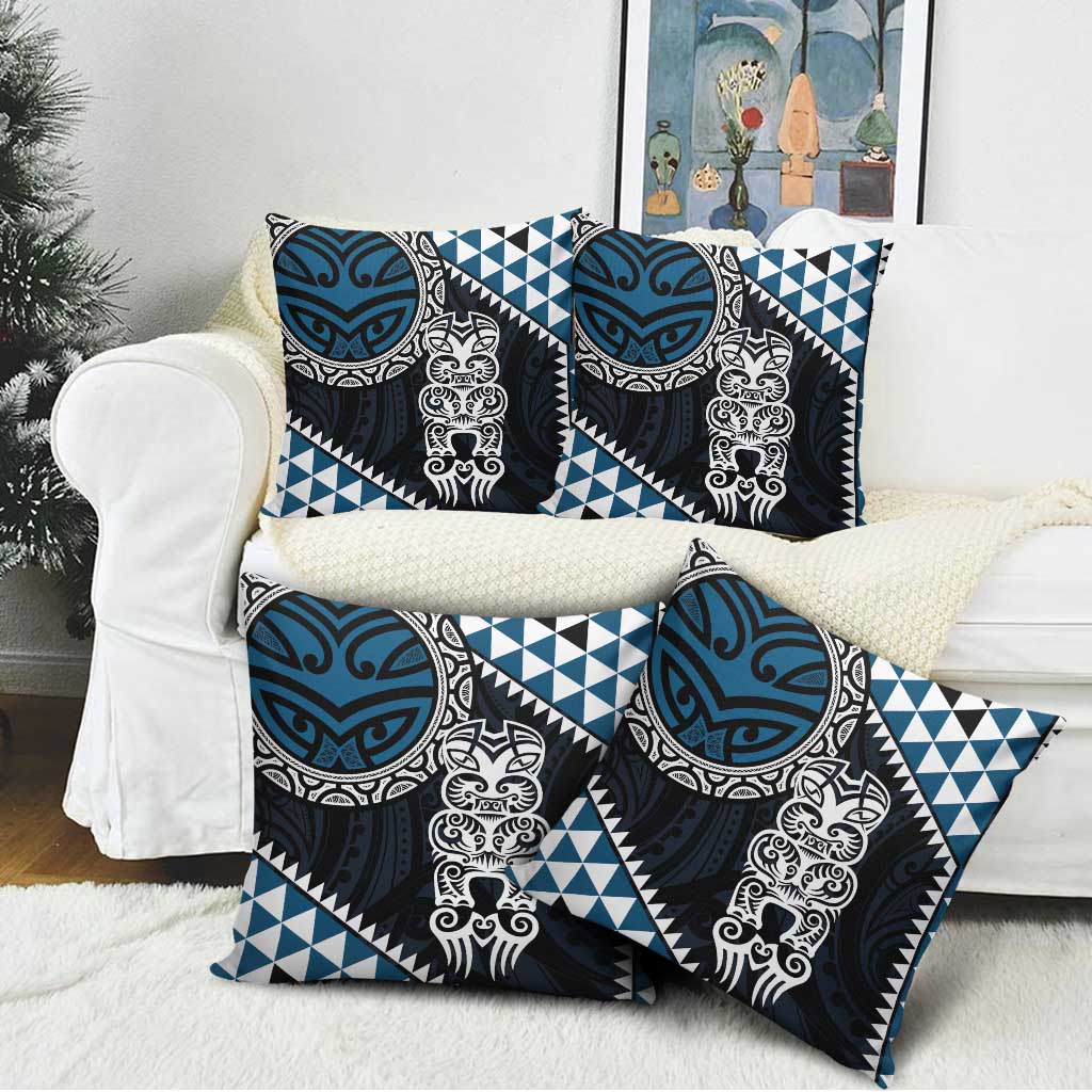 Blue Aotearoa Niho Taniwha Pillow Cover Maori Mythology Tooth - Taniko Motifs - Polynesian Pride