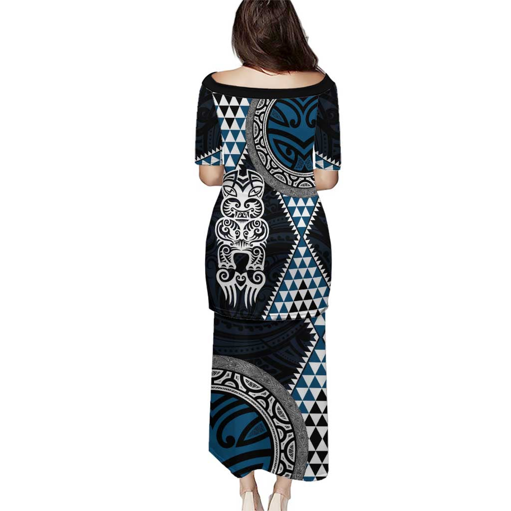 Blue Aotearoa Niho Taniwha Puletasi Maori Mythology Tooth - Taniko Motifs LT14 - Polynesian Pride