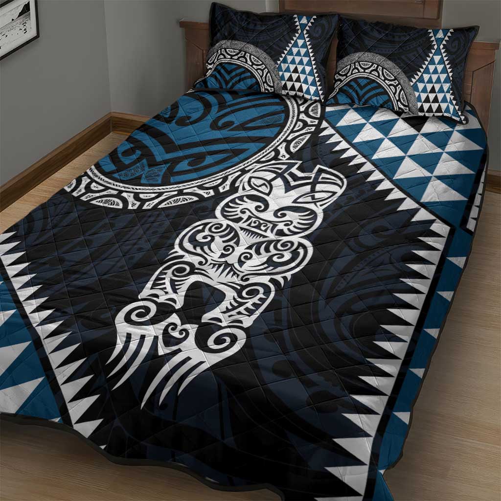 Blue Aotearoa Niho Taniwha Quilt Bed Set Maori Mythology Tooth - Taniko Motifs LT14 - Polynesian Pride