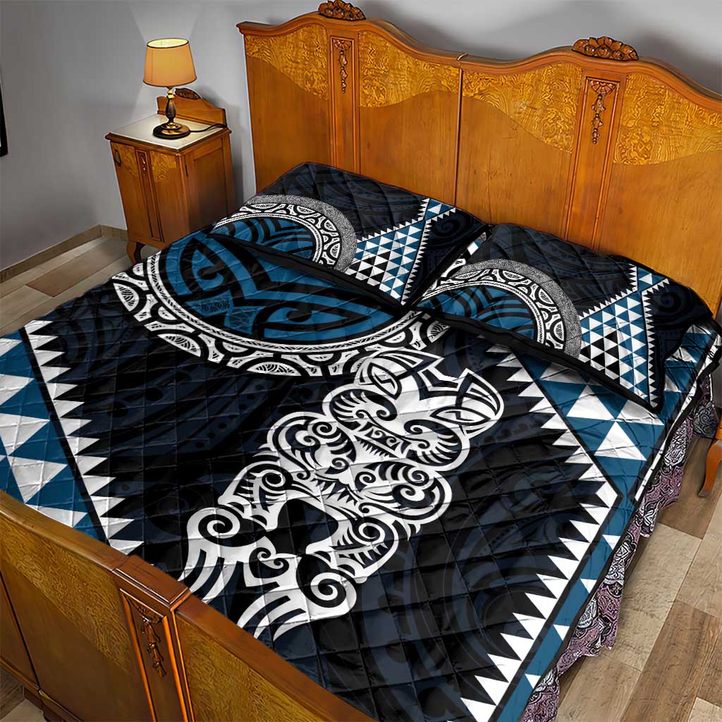 Blue Aotearoa Niho Taniwha Quilt Bed Set Maori Mythology Tooth - Taniko Motifs LT14 - Polynesian Pride