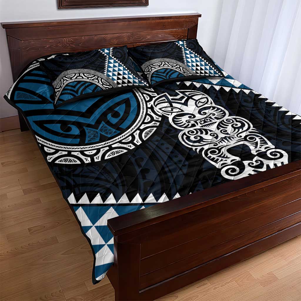 Blue Aotearoa Niho Taniwha Quilt Bed Set Maori Mythology Tooth - Taniko Motifs LT14 - Polynesian Pride