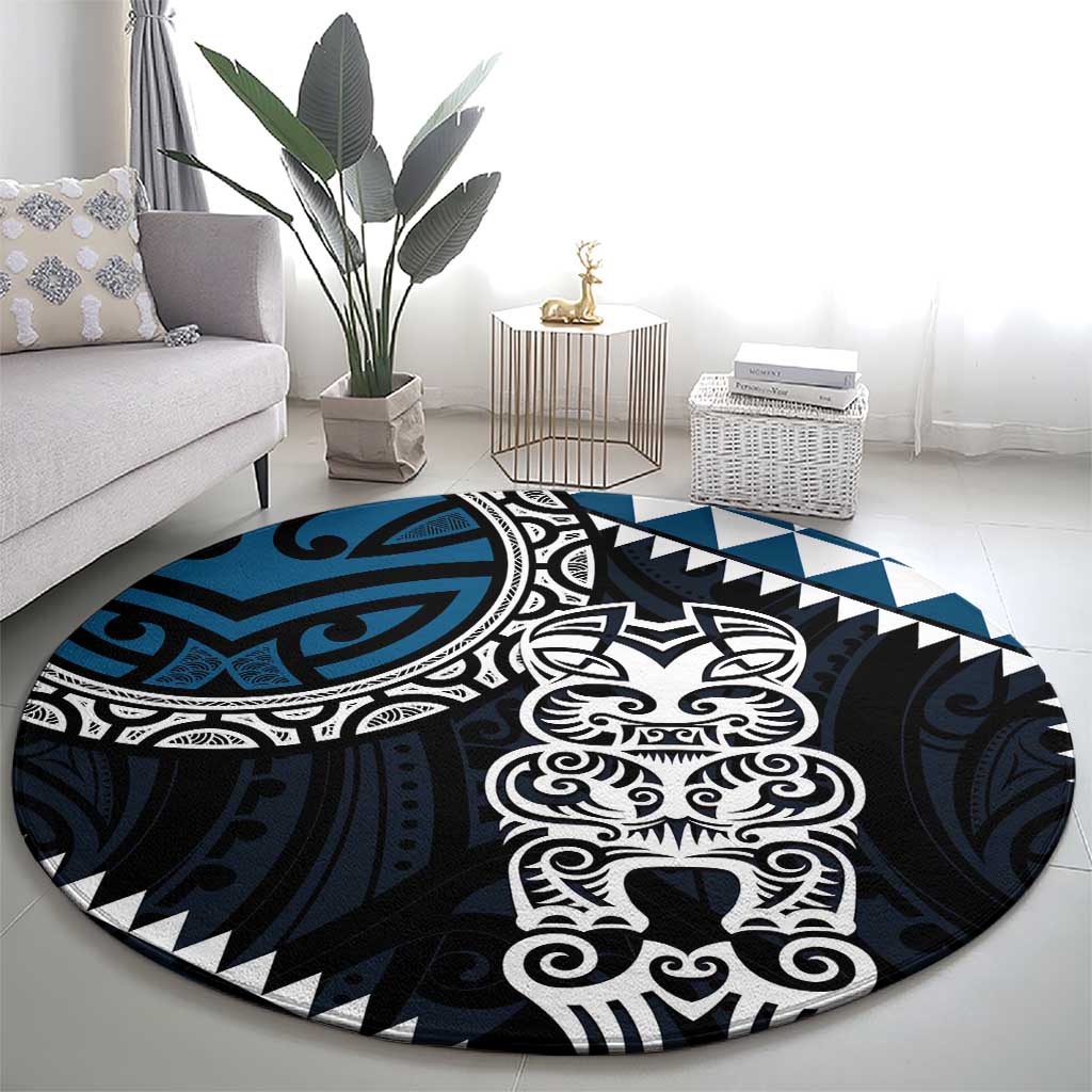 Blue Aotearoa Niho Taniwha Round Carpet Maori Mythology Tooth - Taniko Motifs