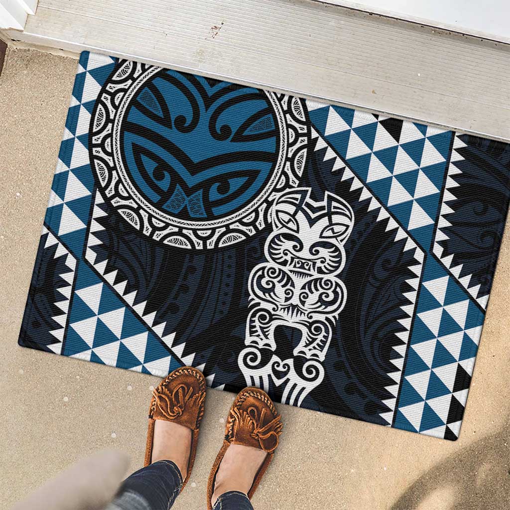 Blue Aotearoa Niho Taniwha Rubber Doormat Maori Mythology Tooth - Taniko Motifs