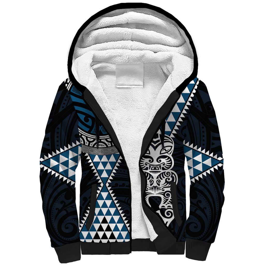 Blue Aotearoa Niho Taniwha Sherpa Hoodie Maori Mythology Tooth - Taniko Motifs LT14 Unisex Blue - Polynesian Pride
