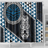 Blue Aotearoa Niho Taniwha Shower Curtain Maori Mythology Tooth - Taniko Motifs