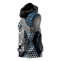 Blue Aotearoa Niho Taniwha Sleeveless Hoodie Maori Mythology Tooth - Taniko Motifs - Polynesian Pride
