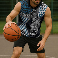 Blue Aotearoa Niho Taniwha Sleeveless Hoodie Maori Mythology Tooth - Taniko Motifs - Polynesian Pride