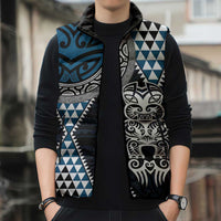 Blue Aotearoa Niho Taniwha Sleeveless Puffer Jacket Maori Mythology Tooth - Taniko Motifs - Polynesian Pride