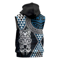Blue Aotearoa Niho Taniwha Sleeveless Zip Hoodie Maori Mythology Tooth - Taniko Motifs LT14 - Polynesian Pride