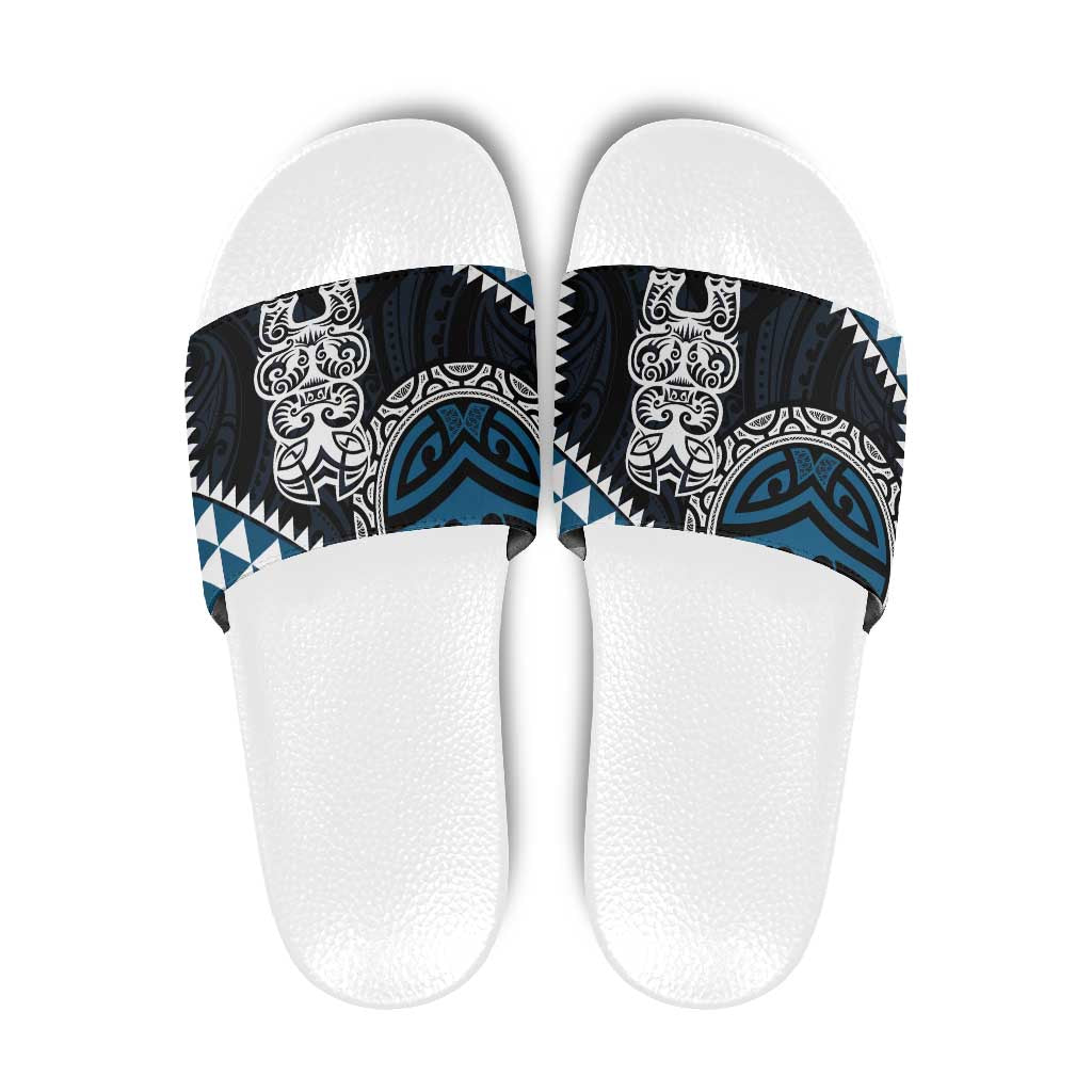 Blue Aotearoa Niho Taniwha Slide Sandals Maori Mythology Tooth - Taniko Motifs - Polynesian Pride