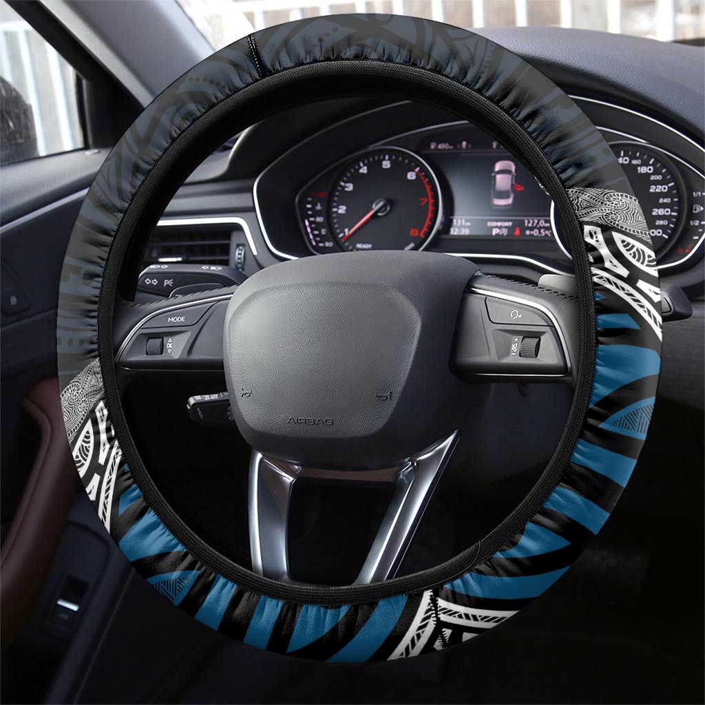 Blue Aotearoa Niho Taniwha Steering Wheel Cover Maori Mythology Tooth - Taniko Motifs LT14 - Polynesian Pride