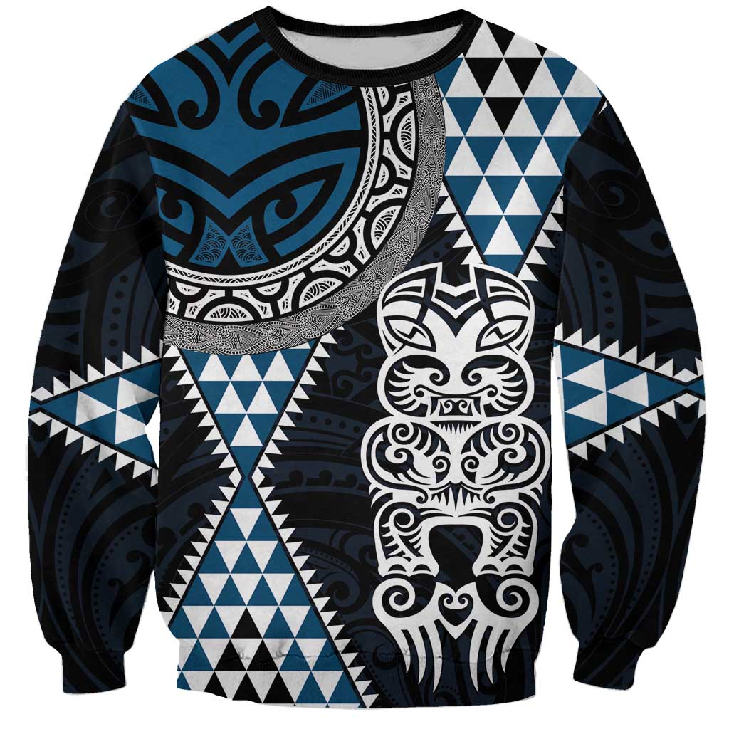 Blue Aotearoa Niho Taniwha Sweatshirt Maori Mythology Tooth - Taniko Motifs LT14 Unisex Blue - Polynesian Pride