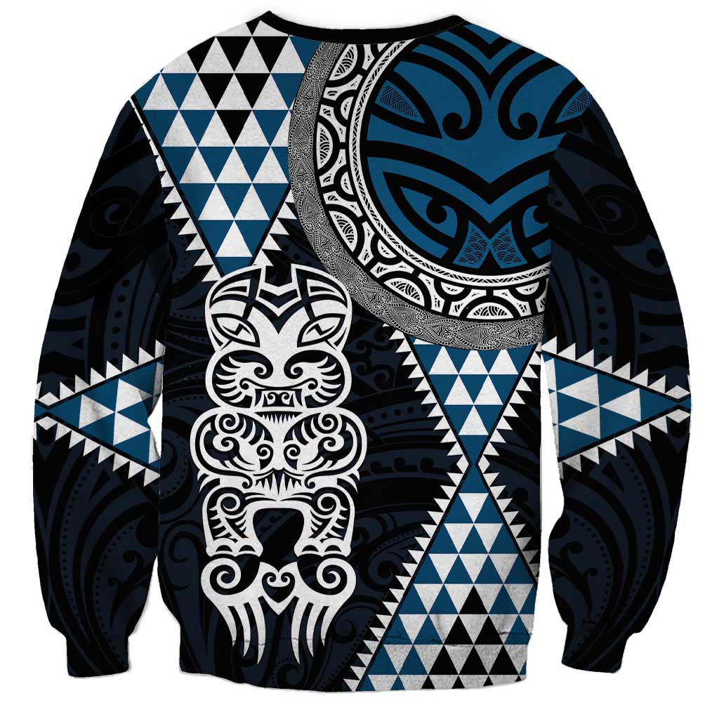 Blue Aotearoa Niho Taniwha Sweatshirt Maori Mythology Tooth - Taniko Motifs LT14 - Polynesian Pride