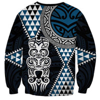 Blue Aotearoa Niho Taniwha Sweatshirt Maori Mythology Tooth - Taniko Motifs LT14 - Polynesian Pride