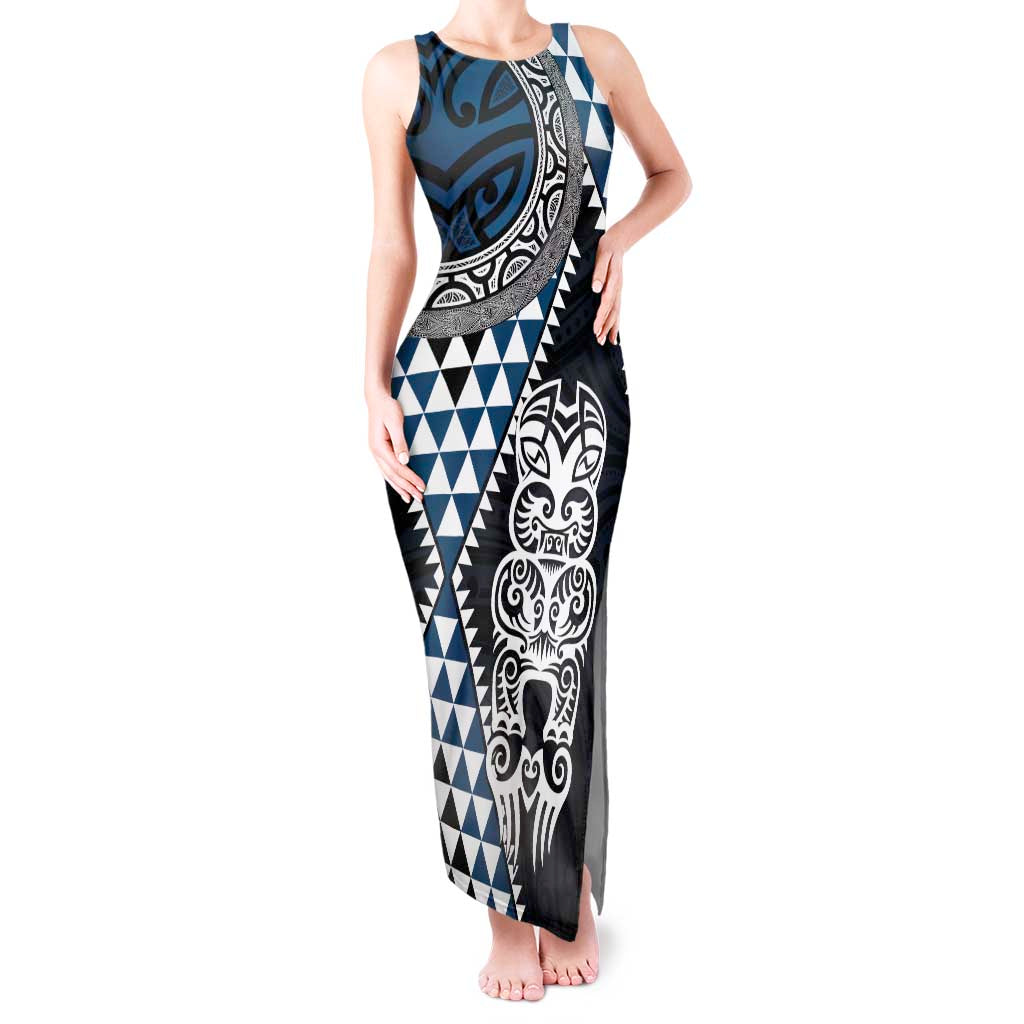 Blue Aotearoa Niho Taniwha Tank Maxi Dress Maori Mythology Tooth - Taniko Motifs LT14 Women Blue - Polynesian Pride