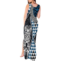 Blue Aotearoa Niho Taniwha Tank Maxi Dress Maori Mythology Tooth - Taniko Motifs LT14 - Polynesian Pride