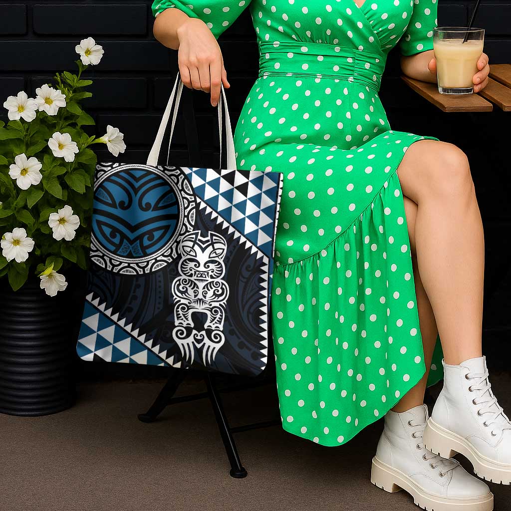 Blue Aotearoa Niho Taniwha Tote Bag Maori Mythology Tooth - Taniko Motifs - Polynesian Pride