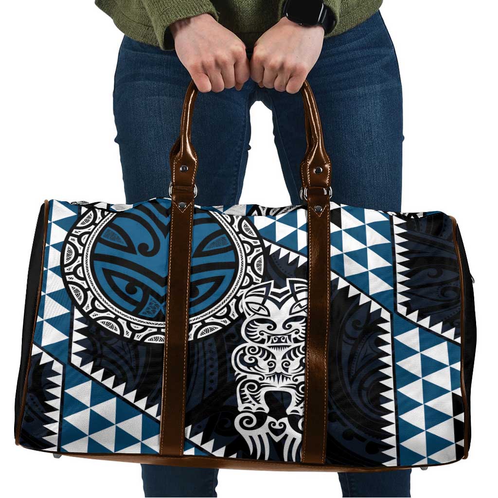 Blue Aotearoa Niho Taniwha Travel Bag Maori Mythology Tooth - Taniko Motifs - Polynesian Pride
