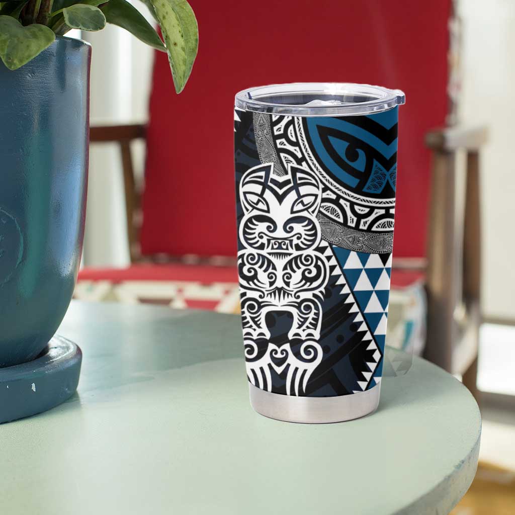 Blue Aotearoa Niho Taniwha Tumbler Cup Maori Mythology Tooth - Taniko Motifs LT14 - Polynesian Pride