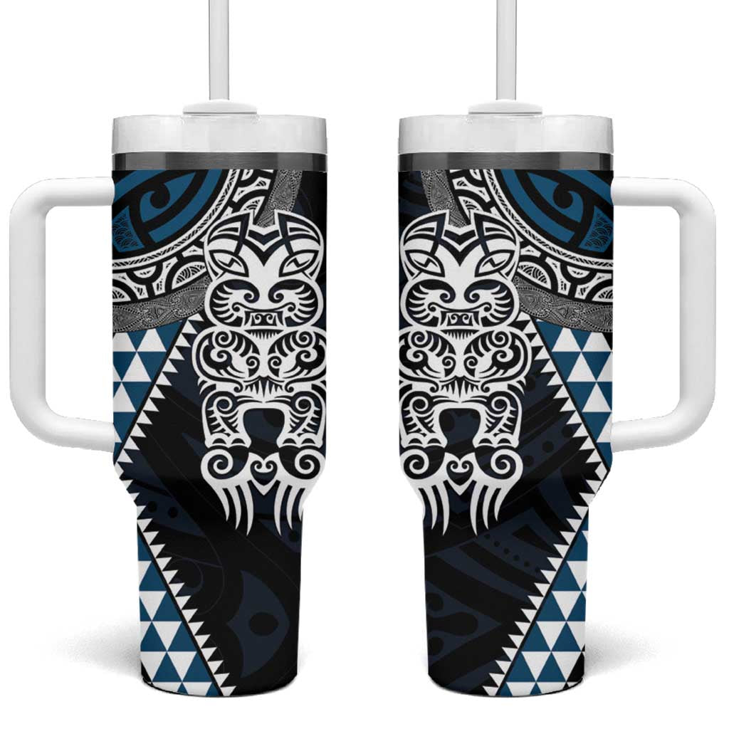 Blue Aotearoa Niho Taniwha Tumbler With Handle Maori Mythology Tooth - Taniko Motifs LT14 One Size: 40 oz Blue - Polynesian Pride
