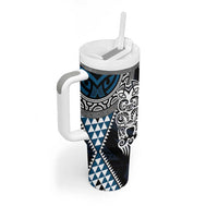 Blue Aotearoa Niho Taniwha Tumbler With Handle Maori Mythology Tooth - Taniko Motifs LT14 - Polynesian Pride
