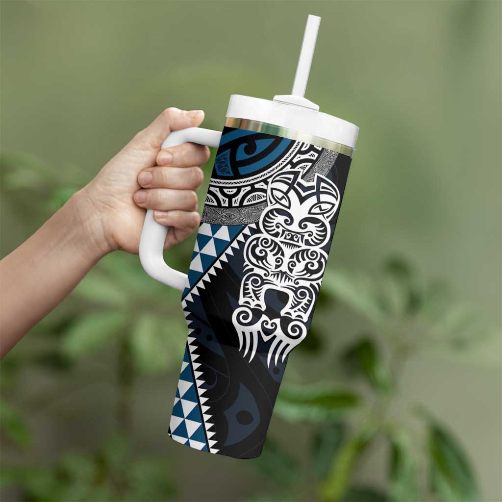 Blue Aotearoa Niho Taniwha Tumbler With Handle Maori Mythology Tooth - Taniko Motifs LT14 - Polynesian Pride