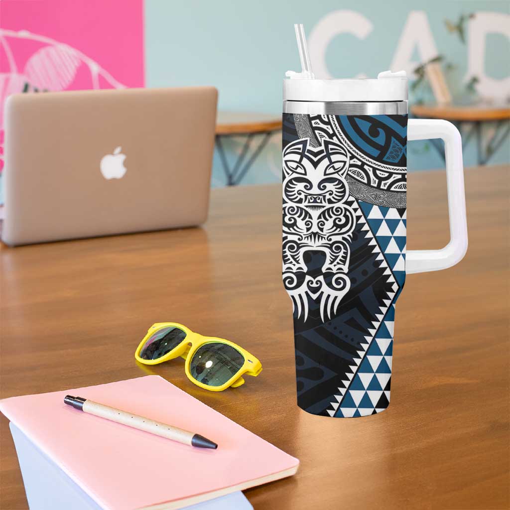 Blue Aotearoa Niho Taniwha Tumbler With Handle Maori Mythology Tooth - Taniko Motifs LT14 - Polynesian Pride