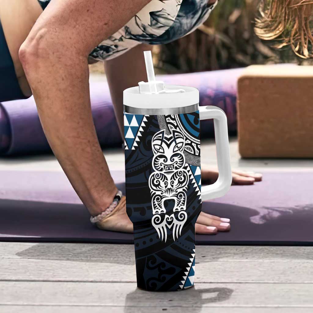 Blue Aotearoa Niho Taniwha Tumbler With Handle Maori Mythology Tooth - Taniko Motifs LT14 - Polynesian Pride