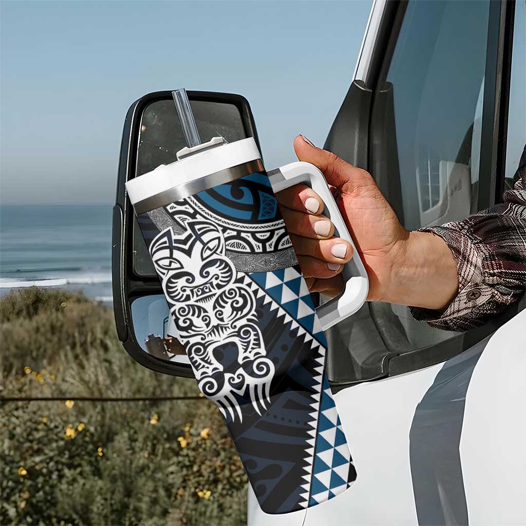 Blue Aotearoa Niho Taniwha Tumbler With Handle Maori Mythology Tooth - Taniko Motifs LT14 - Polynesian Pride