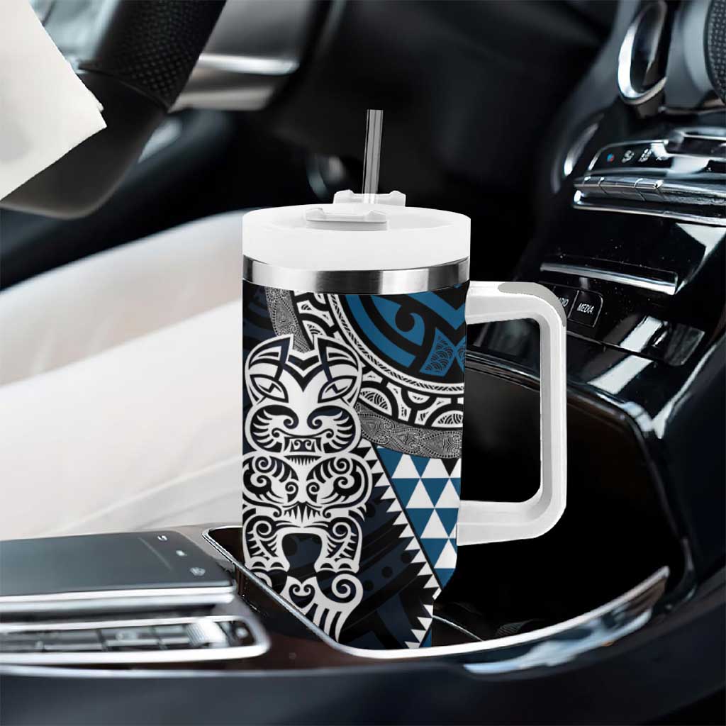 Blue Aotearoa Niho Taniwha Tumbler With Handle Maori Mythology Tooth - Taniko Motifs LT14 - Polynesian Pride
