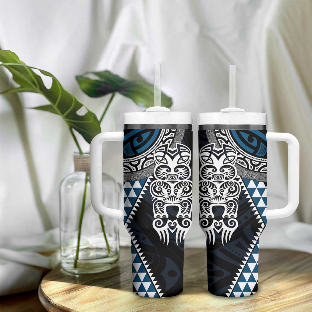 Blue Aotearoa Niho Taniwha Tumbler With Handle Maori Mythology Tooth - Taniko Motifs LT14 - Polynesian Pride