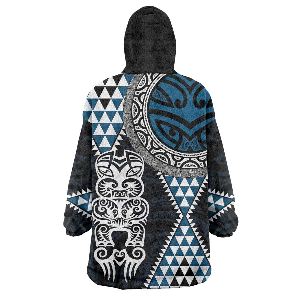 Blue Aotearoa Niho Taniwha Wearable Blanket Hoodie Maori Mythology Tooth - Taniko Motifs LT14 - Polynesian Pride