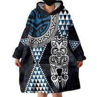 Blue Aotearoa Niho Taniwha Wearable Blanket Hoodie Maori Mythology Tooth - Taniko Motifs LT14 - Polynesian Pride