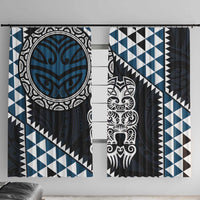 Blue Aotearoa Niho Taniwha Window Curtain Maori Mythology Tooth - Taniko Motifs LT14 With Hooks Blue - Polynesian Pride