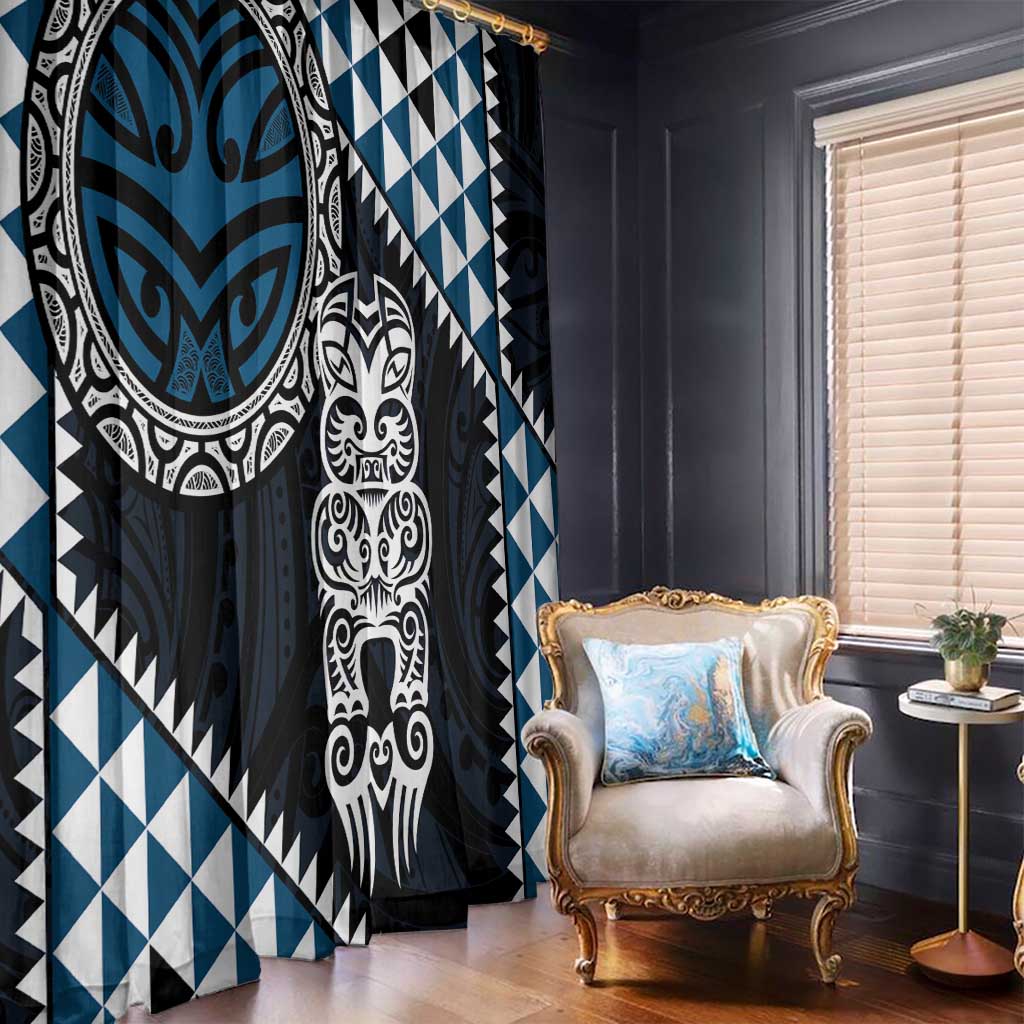Blue Aotearoa Niho Taniwha Window Curtain Maori Mythology Tooth - Taniko Motifs LT14 - Polynesian Pride