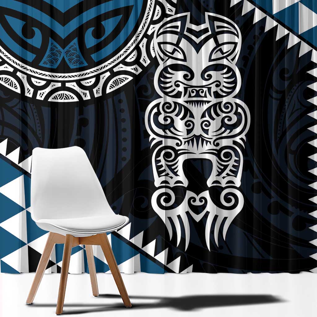 Blue Aotearoa Niho Taniwha Window Curtain Maori Mythology Tooth - Taniko Motifs LT14 - Polynesian Pride