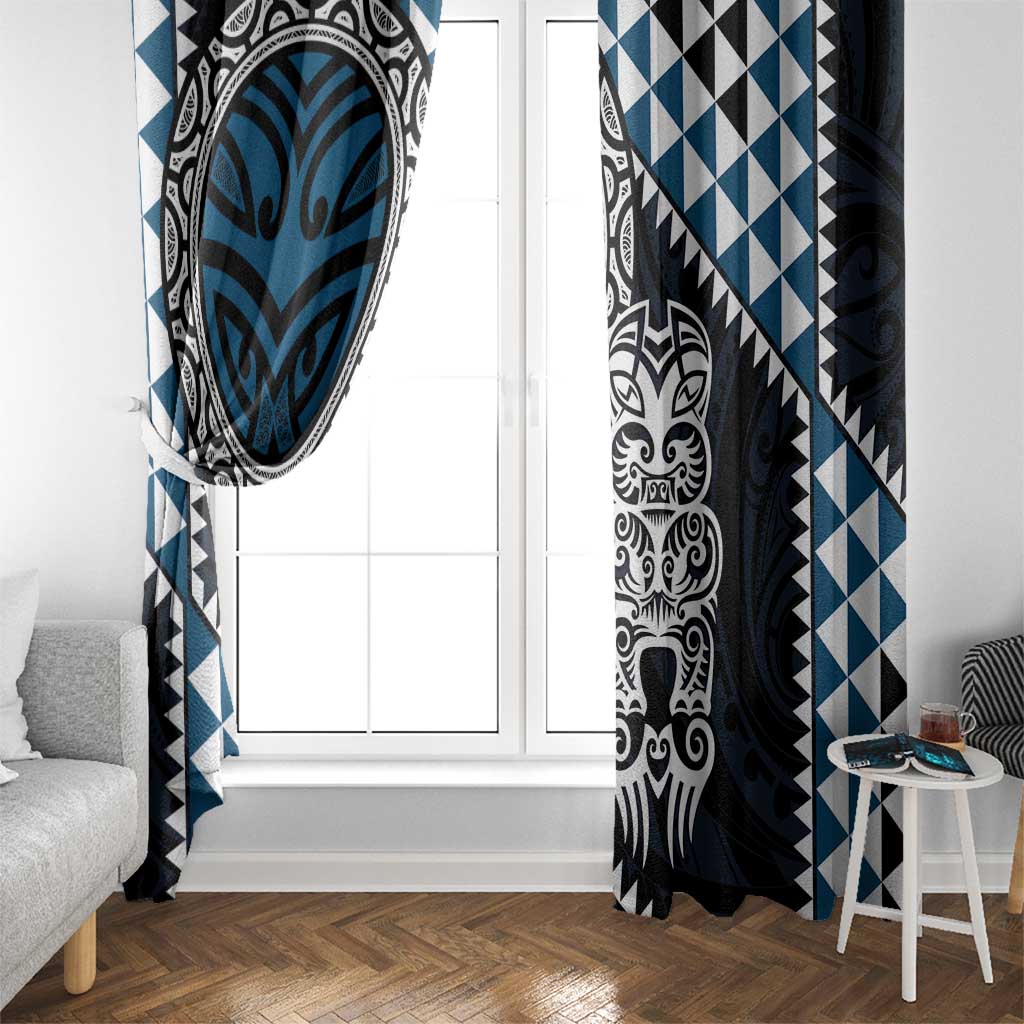 Blue Aotearoa Niho Taniwha Window Curtain Maori Mythology Tooth - Taniko Motifs LT14 - Polynesian Pride