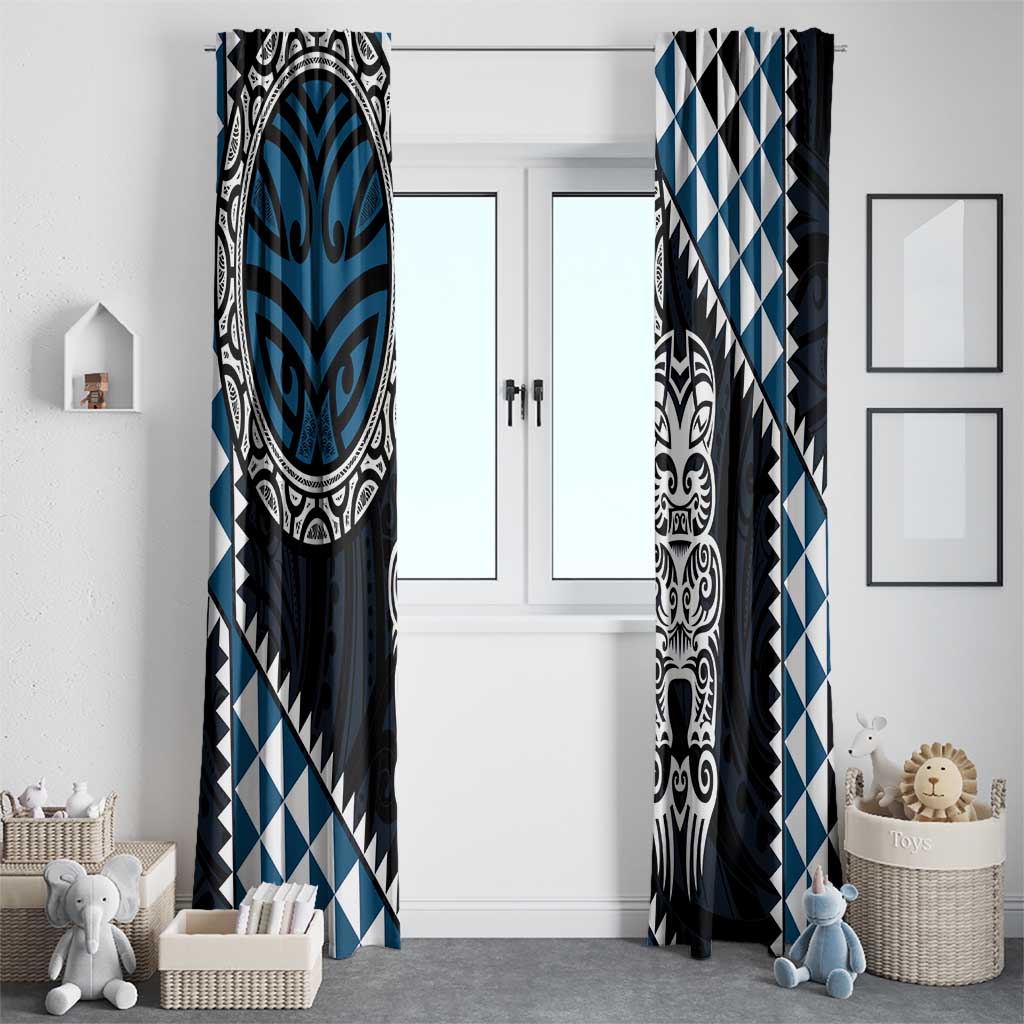Blue Aotearoa Niho Taniwha Window Curtain Maori Mythology Tooth - Taniko Motifs LT14 - Polynesian Pride